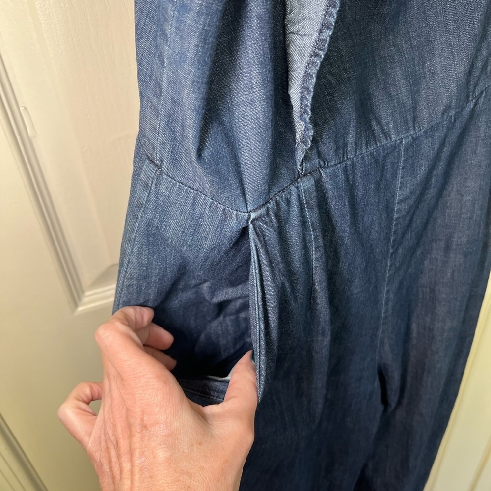 GAP Denim Jumpsuit Ruffle Apron Wide Leg Size 12 - Picture 4 of 10